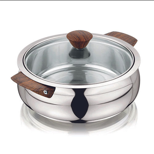 VINOD Stainless Steel Aroma Insulated Casserole with Glass Lid & Wooden Knob | Capacity 1250 ml