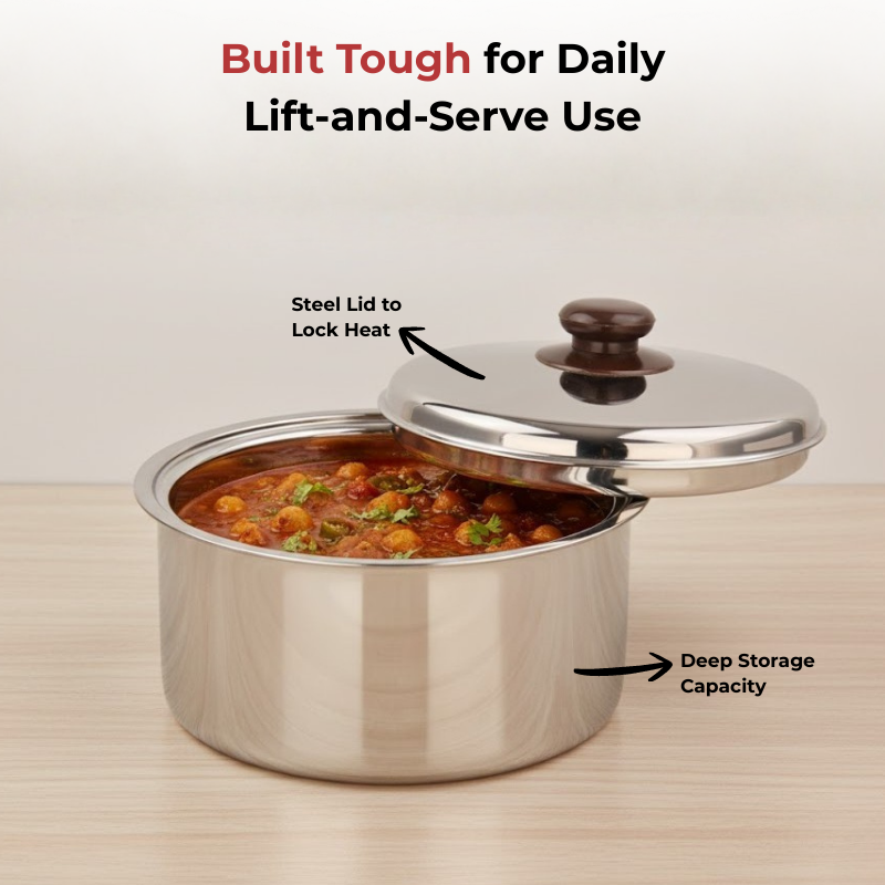 Vinod Stainless Steel Hot Pot, in-use view
