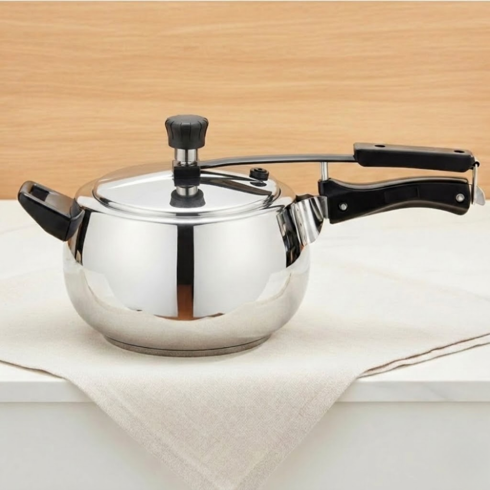 Vinod Doniv stainless steel sandwich bottom pressure cooker with inner lid 5 litre (amaze series), top view
