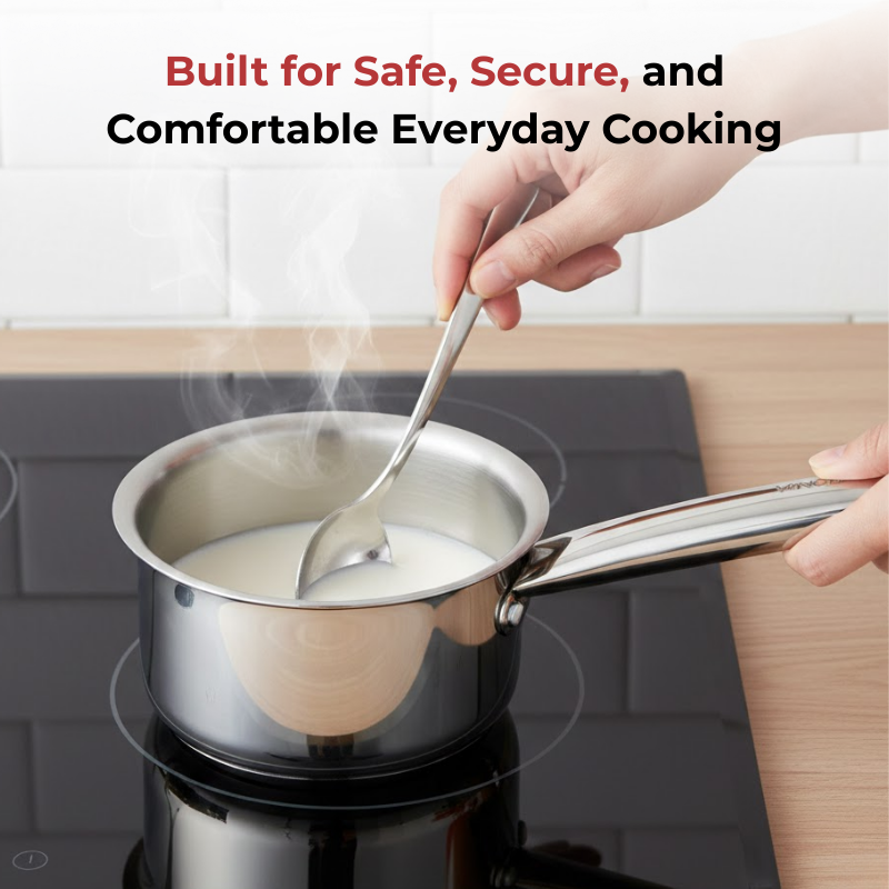 Vinod – Claro Heavy Gauge Stainless Steel Sauce Pan (Plain), 1.5 mm – Capacity 900 ml