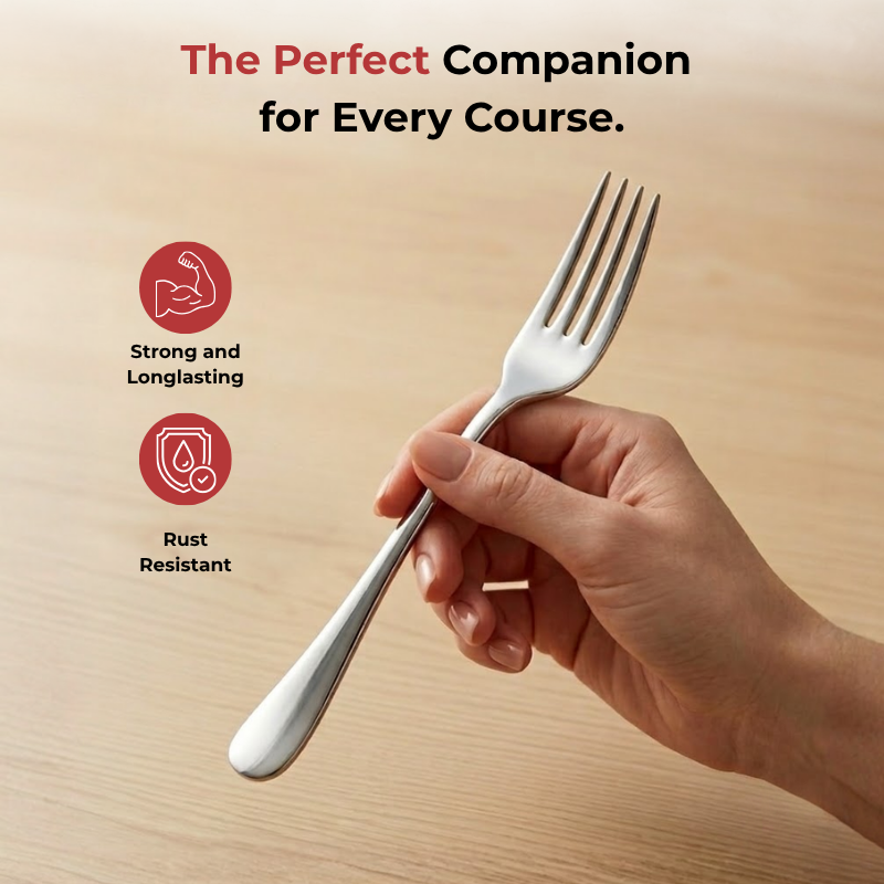 Vinod Decora stainless steel dinner fork set of 12, close-up detail