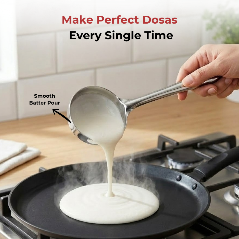 Vinod stainless steel dosa making spoon / ladle set of 2, close-up detail