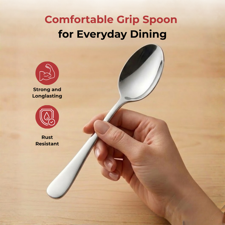 VINOD Decora Stainless Steel Dessert Spoon Set of 12-Piece, Heavy Gauge Steel, Mirror Finish, Rust Free, Tough Strong & Durable
