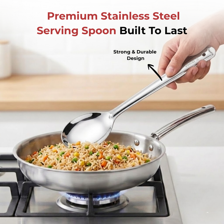VINOD Stainless Steel Serving Paan / Cooking Spoon Set of 2 - 31 cm, Highest Grade Stainless Steel, Mirror Finish, Rust Free - No. 4