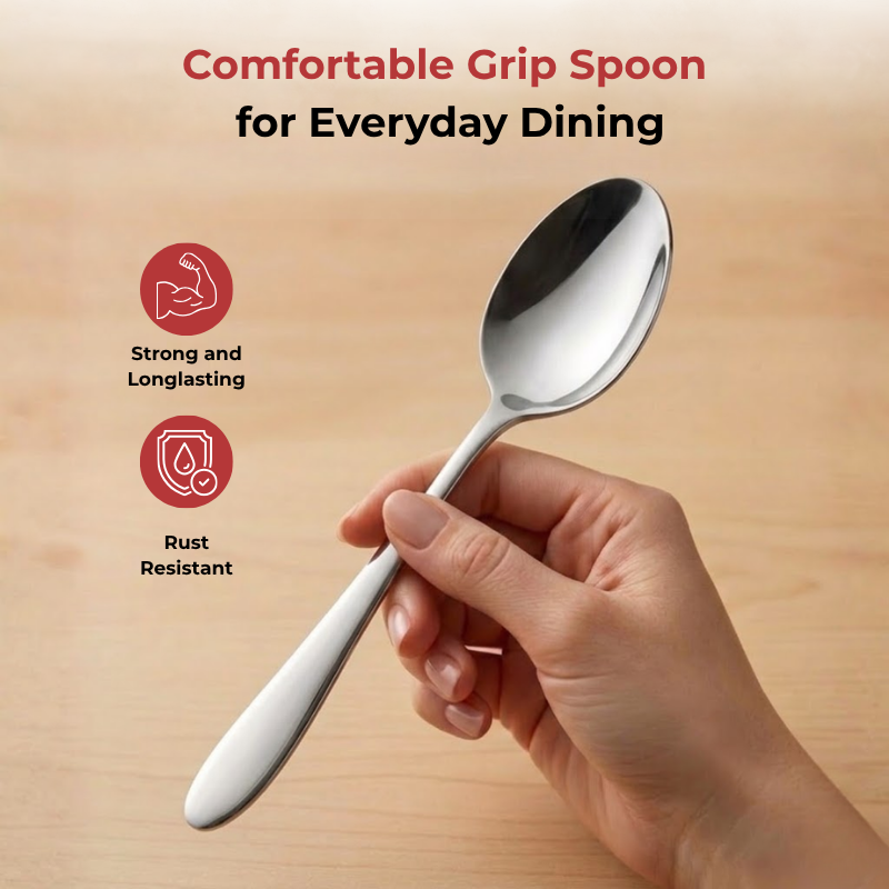 VINOD Florence Stainless Steel Dessert Spoon Set of 12-Piece, Heavy Gauge Steel, Mirror Finish, Rust Free, Tough Strong & Durable