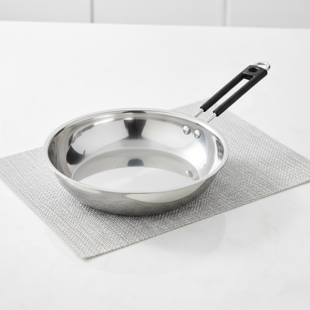 Vinod Stainless Steel Heavy Bottom Royal Fry Pan Dishwasher Safe, Gas Stove & Induction Compatible, Durable, 22 Cm Frying Pan, Soft Touch Handle, Kitchen Utensil