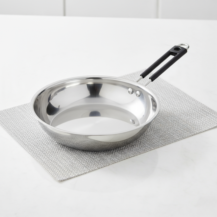 Vinod Stainless Steel Heavy Bottom Royal Fry Pan Dishwasher Safe, Gas Stove & Induction Compatible, Durable, 22 Cm Frying Pan, Soft Touch Handle, Kitchen Utensil