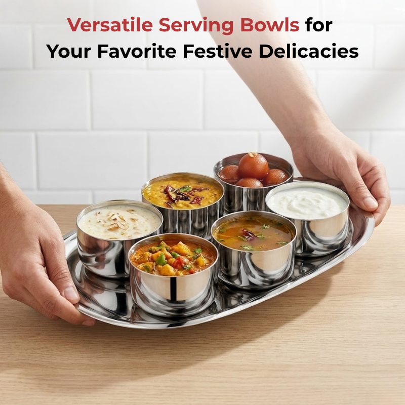 Vinod Stainless Steel Vati / Katori Set of 6 Pieces, close-up detail