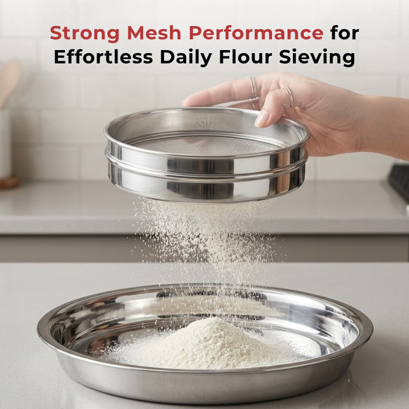 Vinod Stainless Steel Atta Chalni / Flour Sieve Channi, in-use view