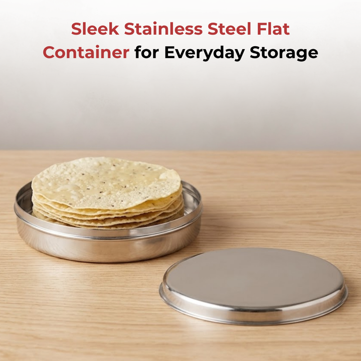 VINOD Stainless Steel Papad Dabba with Mirror Finish, Tough & Strong Build, Rust Free, Easy to Clean & Dishwasher Safe – 9.5 Inch (No.14)