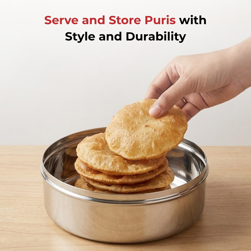 Vinod stainless steel puri dabba set of 8, capacity: 300 ml to 2500 ml, close-up detail