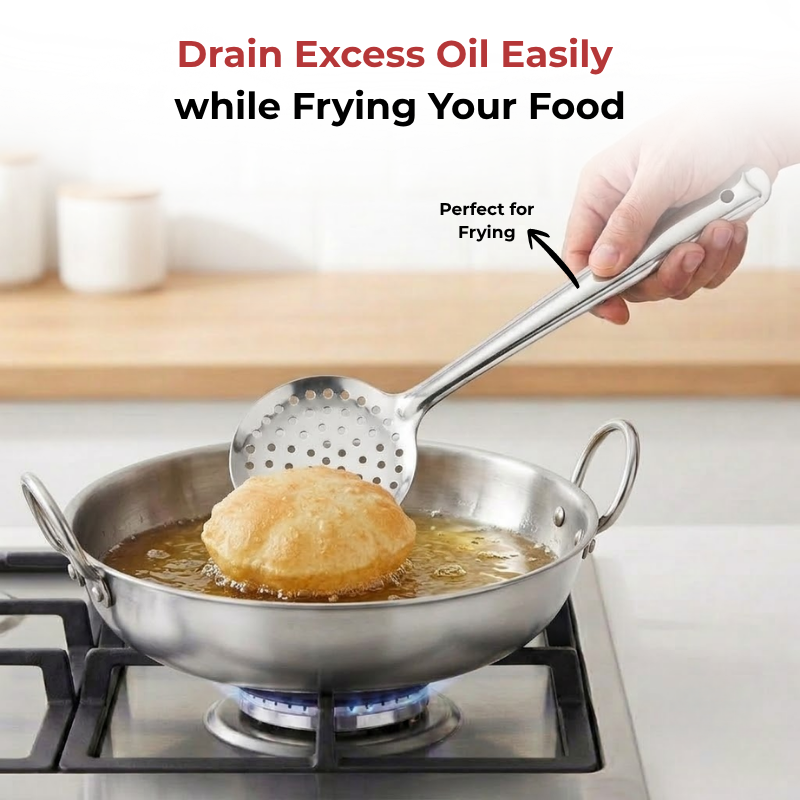 Vinod Stainless Steel Cooking Skimmer / Steel Jharni / Jhara Set of 2, close-up detail