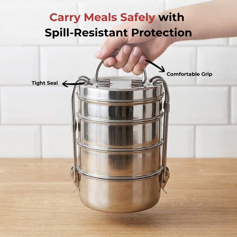 Vinod Stainless Steel Lunch Tiffin Set, close-up detail