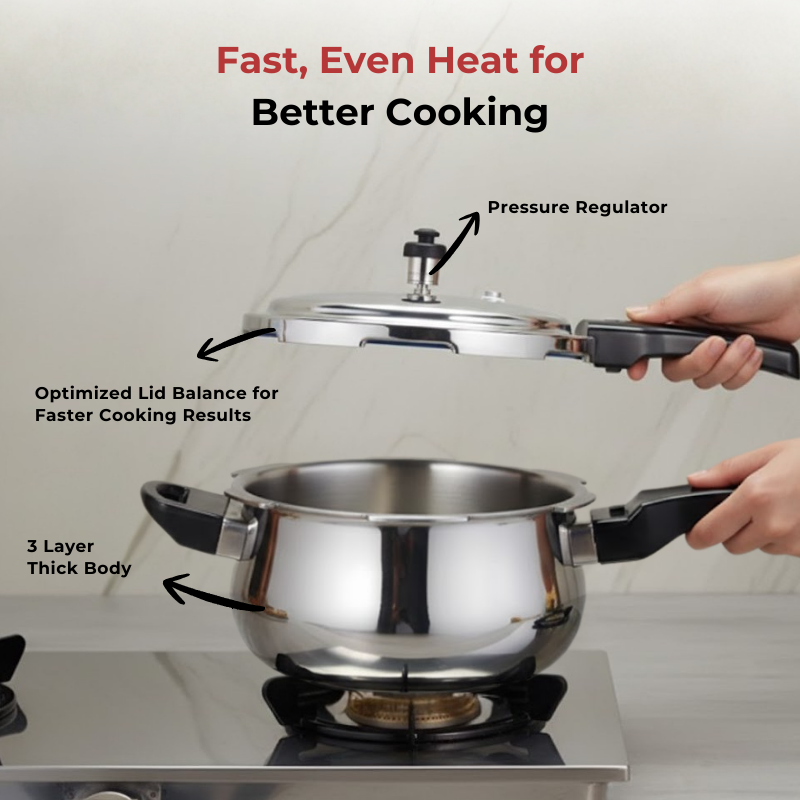 Vinod Doniv Titanium Triply Stainless Steel Pressure Cookers 5 Ltr, in-use view