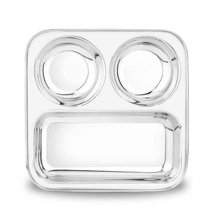 Vinod Stainless Steel 3 in 1 Compartment Plate Partition Plate 24.5 Cm Thali with Two Round Bowl, Mirror Polish, Rust Free, Dishwasher Safe, Kitchenware, Snack, Breakfast, Lunch Plate - pack of 2