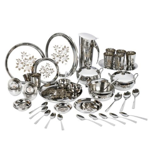 Vinod Stainless Steel 58 pieces Laser Dinner Set with Free DONIV Tripl