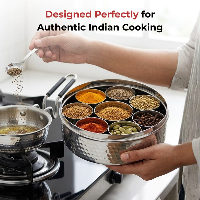 Vinod Hammered Stainless Steel Masala Dabba / Spice Box with 7 Containers, product view 10