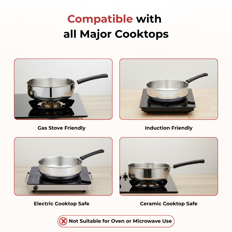 VINOD – DONIV Stainless Steel Sandwich Bottom Solitaire Fry Pan, 22 cms – Induction Friendly. Capacity 2.2 Liter