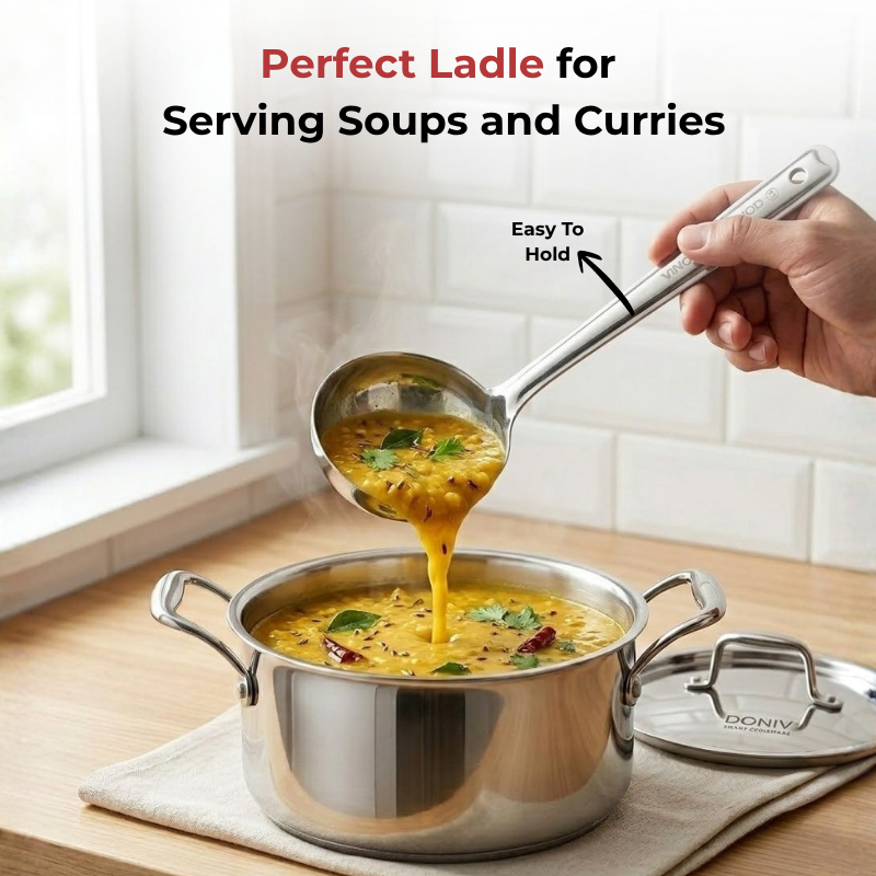 Vinod Stainless Steel Basting Serving Ladle / Serving Spoon / Karchi Set of 2, close-up detail