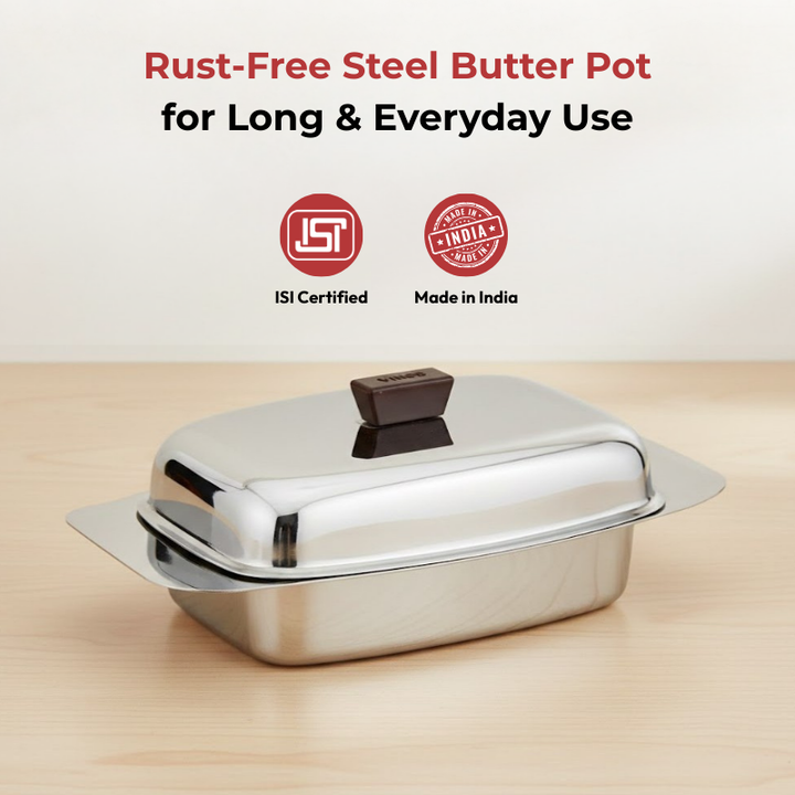 विनोद स्टेनलेस स्टील बटर डिश बटर नाइफ के साथ | टिकाऊ, जंग-मुक्त और स्वच्छ