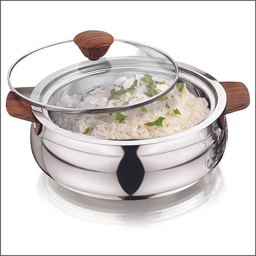 VINOD Stainless Steel Aroma Insulated Casserole with Glass Lid & Wooden Knob | Capacity 750 ml
