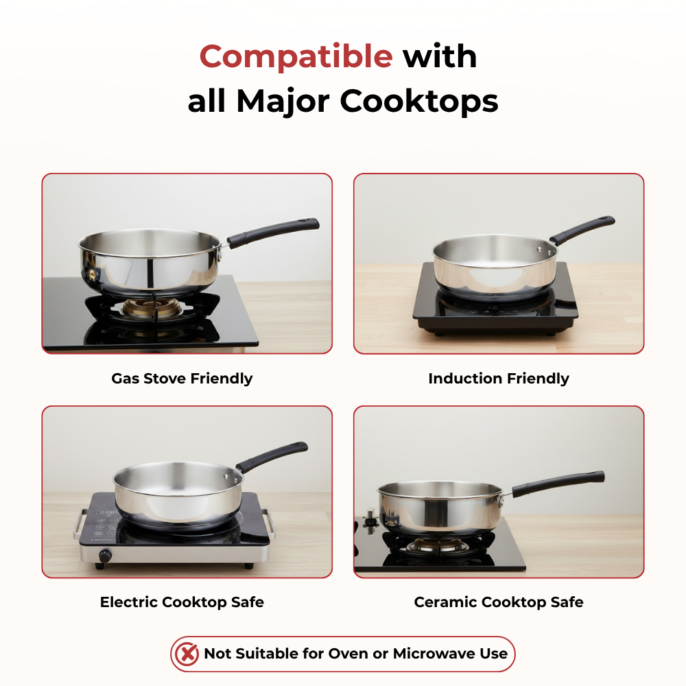 VINOD – DONIV Stainless Steel Sandwich Bottom Solitaire Fry Pan, 22 cms – Induction Friendly. Capacity 2.2 Liter