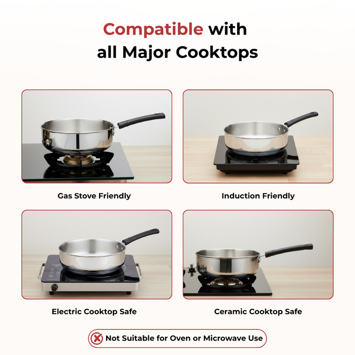 VINOD – DONIV Stainless Steel Sandwich Bottom Solitaire Fry Pan, 22 cms – Induction Friendly. Capacity 2.2 Liter