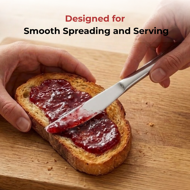 Vinod Florence stainless steel dinner knife set of 6, in-use view