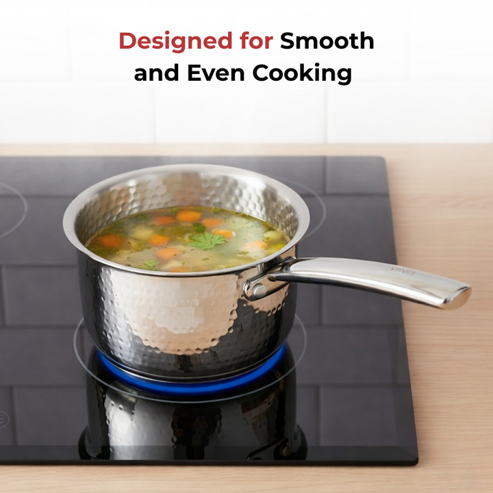 Vinod – Claro Heavy Gauge Stainless Steel Hammered Sauce Pan, 1.5 mm – Capacity 900 ml