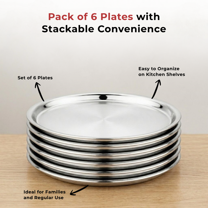 Vinod Stainless Steel Two Tone German Bogi Dish Set of 6, in-use view