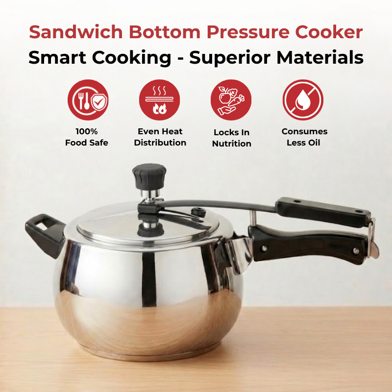 Vinod – Doniv Stainless Steel Sandwich Bottom Pressure Cooker With Inner Lid 5 Ltr (Amaze Series) – Induction Friendly