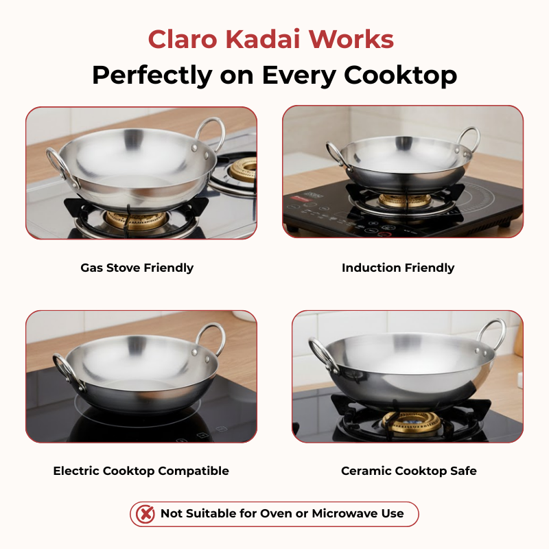 Vinod – Claro Heavy Gauge Stainless Steel Plain Kadai, 2.5 mm (800 ml)