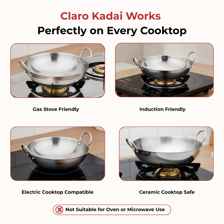 Vinod – Claro Heavy Gauge Stainless Steel Plain Kadai, 2.5 mm (800 ml)
