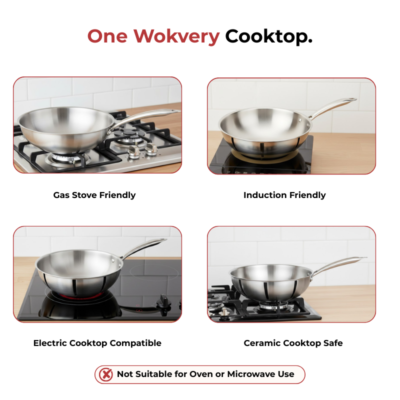 VINOD Doniv Titanium Triply Stainless Steel Wok 26 cms, Capacity 3.30 Liter