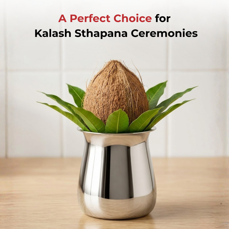 Vinod Stainless Steel Shubham Kalash for Ritual Use, in-use view
