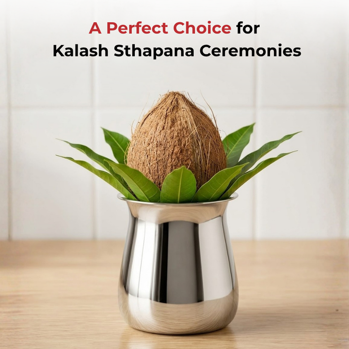 VINOD Stainless Steel Shubham Kalash 500 ml Capacity, Highest Grade Steel, Tough Strong Build, Rust Free, Dishwasher Safe (No 8)