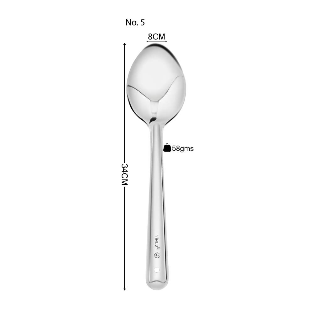Vinod Stainless Steel Paan Serving/Cooking Spoon, Set of 2, Size 5 | Ideal for Gravy/Curry/Sauces/Bhaji/Rice