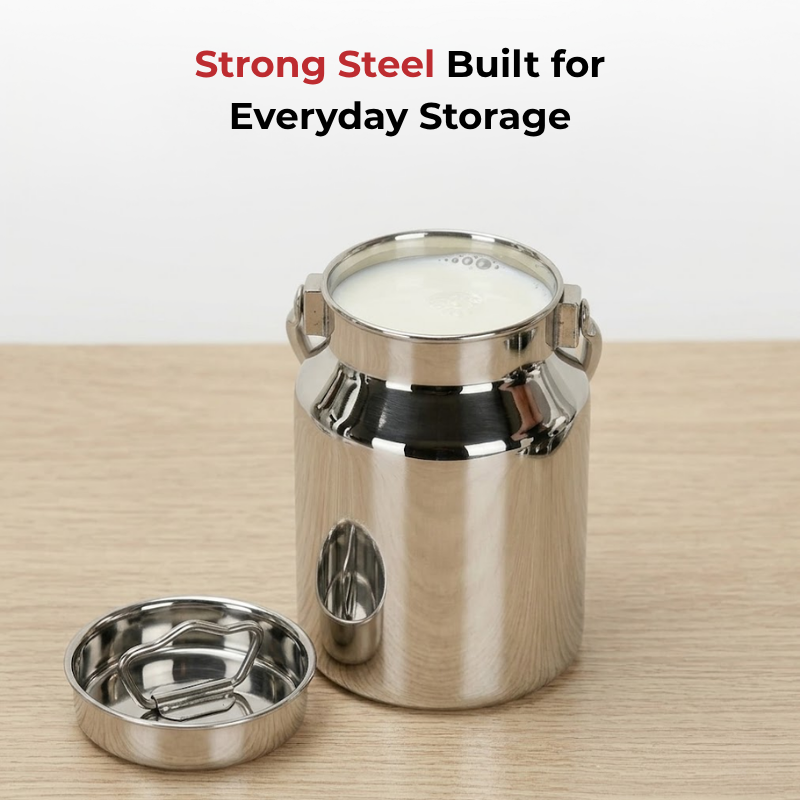 Vinod Stainless Steel Milk Can / Barni / Oil Can, in-use view