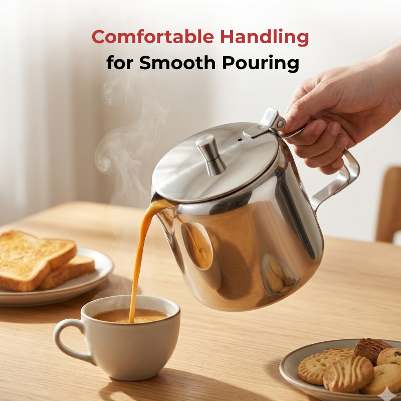 Vinod Stainless Steel Teapot, in-use view