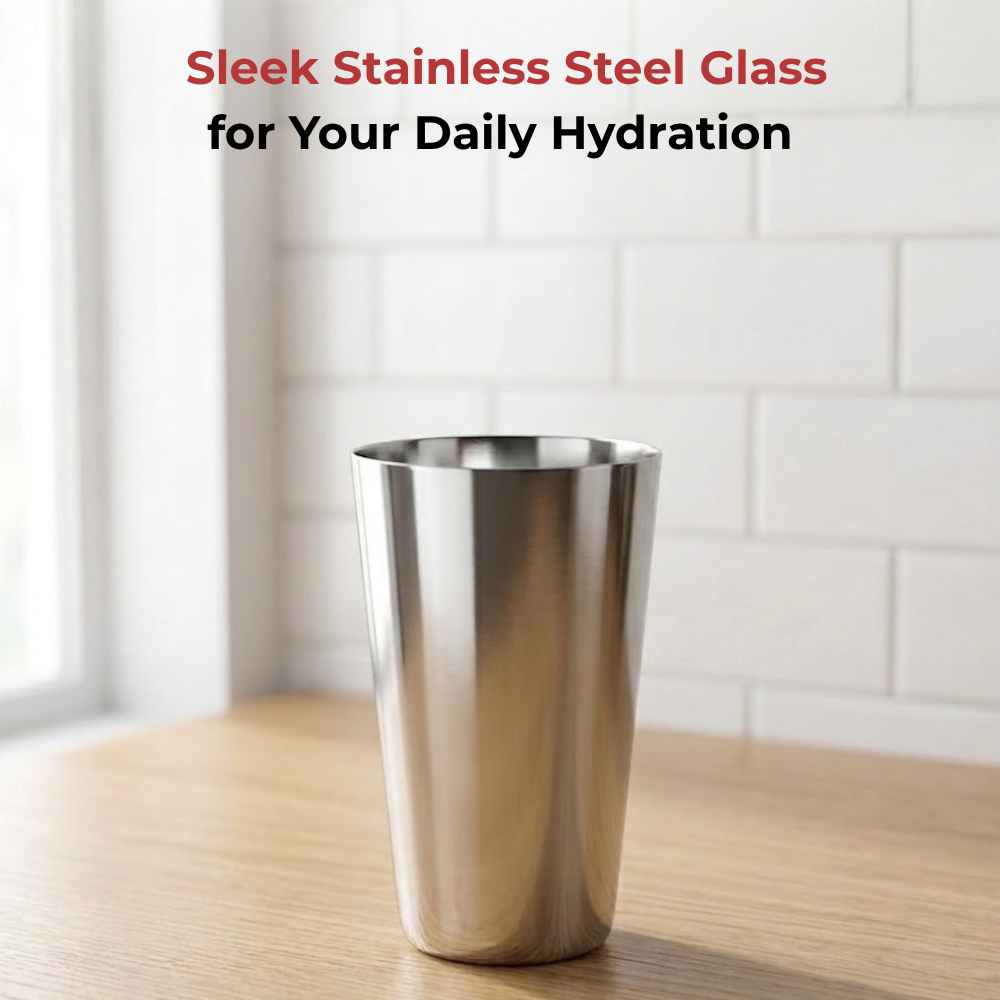 Vinod stainless steel plain glass set of 6, 350 ml, in-use view