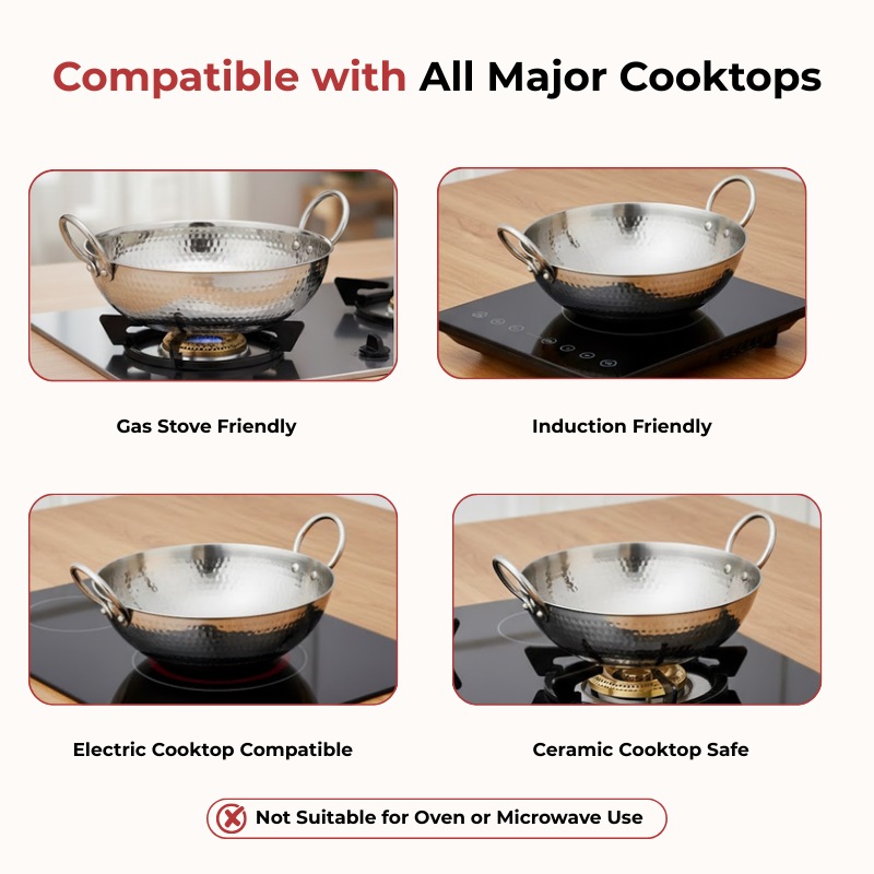Vinod – Claro Heavy Gauge Stainless Steel Hammered Kadai, 2.5 mm (3900 ml)