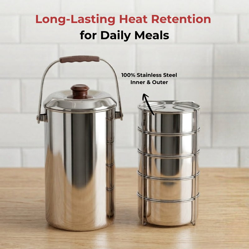 Vinod stainless steel deluxe hot tiffin with 5 compartments, product view 7
