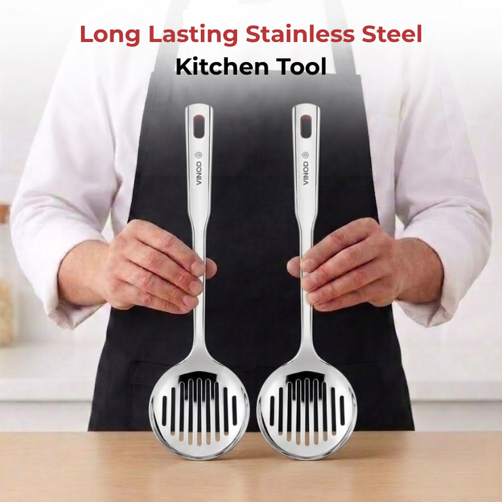 VINOD Stainless Steel Queens Skimmer Slotted Spoon Set of 2 - 36.5 cm, Highest Grade Stainless Steel, Rust Free, Dishwasher Safe - No. 1