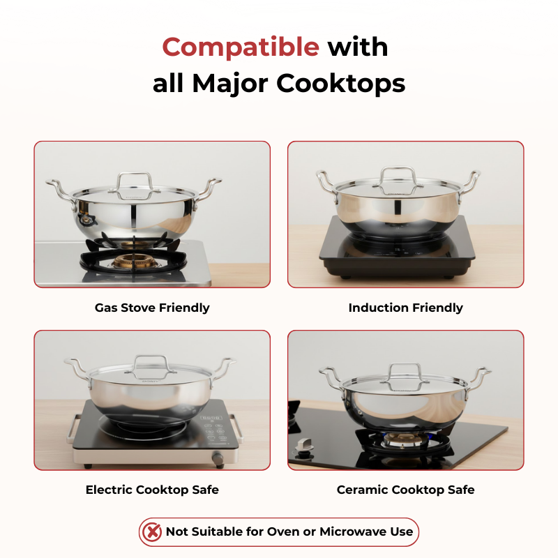 Vinod Doniv Stainless Steel Majestic Sandwich Bottom Kadai with Steel Lid, product view 7