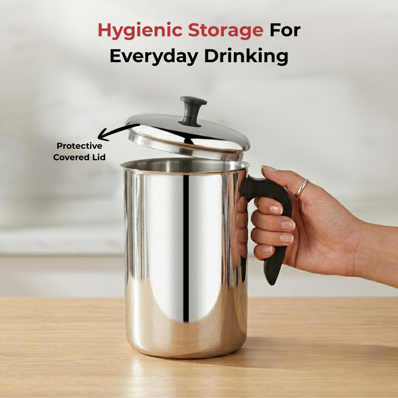VINOD Stainless Steel Aqua Jug Covered 2200 ml with Highest Grade Stainless Steel, Mirror Finish, Strong & Durable Build, Rust Free