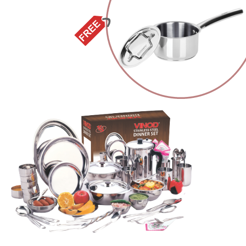 51 Pieces Deluxe Stainless Steel Dinner Set For Six Persons (In 2 Boxes) & Sauce Pan