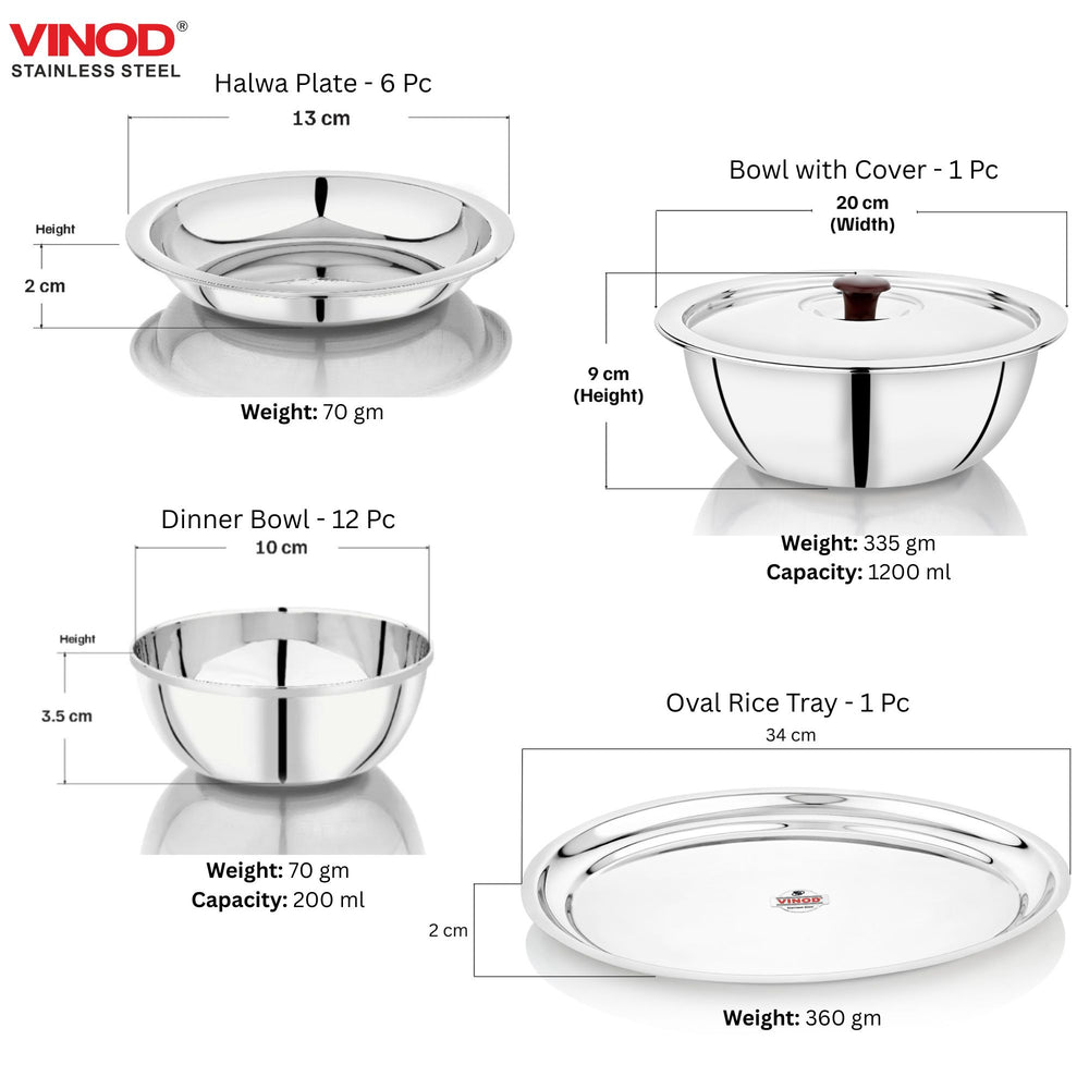 Vinod 51 Pieces Deluxe Stainless Steel Dinner Set In Two Boxes, angled view