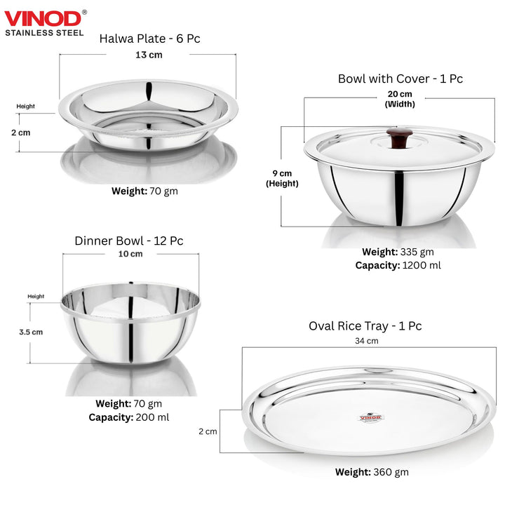 विनोद स्टेनलेस स्टील 51 पीस. छह लोगों के लिए डीलक्स डिनर सेट (दो बॉक्स में)