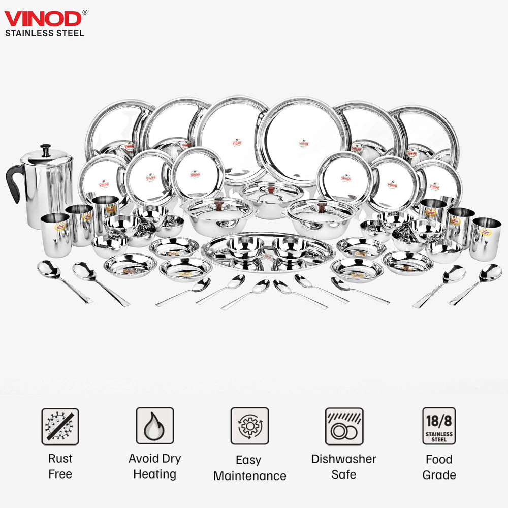 Vinod 51 Pieces Deluxe Stainless Steel Dinner Set In Two Boxes, in-use view