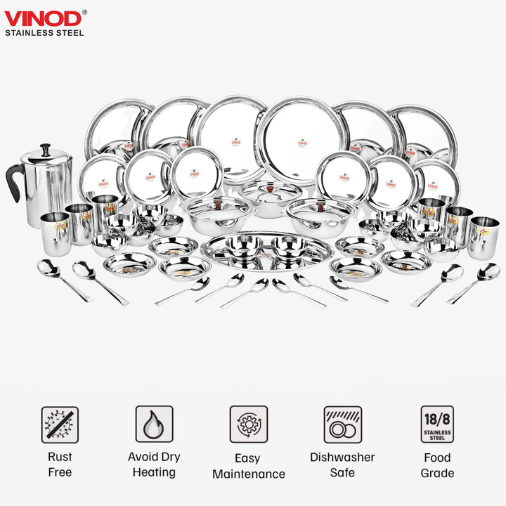 विनोद स्टेनलेस स्टील 51 पीस. छह लोगों के लिए डीलक्स डिनर सेट (दो बॉक्स में)